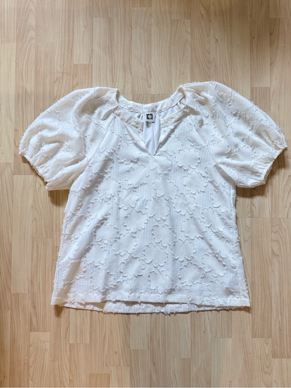Anne Klein White Puff Sleeve Women's Top - Large